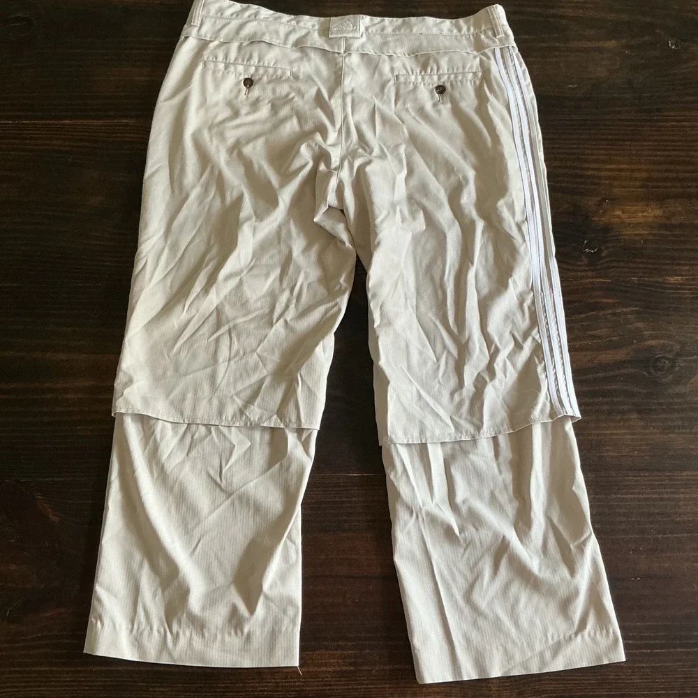 Adidas ClimaCool Mens Golf Pants 40x28 Beige Tan 3-Stripe Straight Leg Polyester